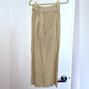 Linen Auxiliary wrap long skirt double front safari beige utility high waist S